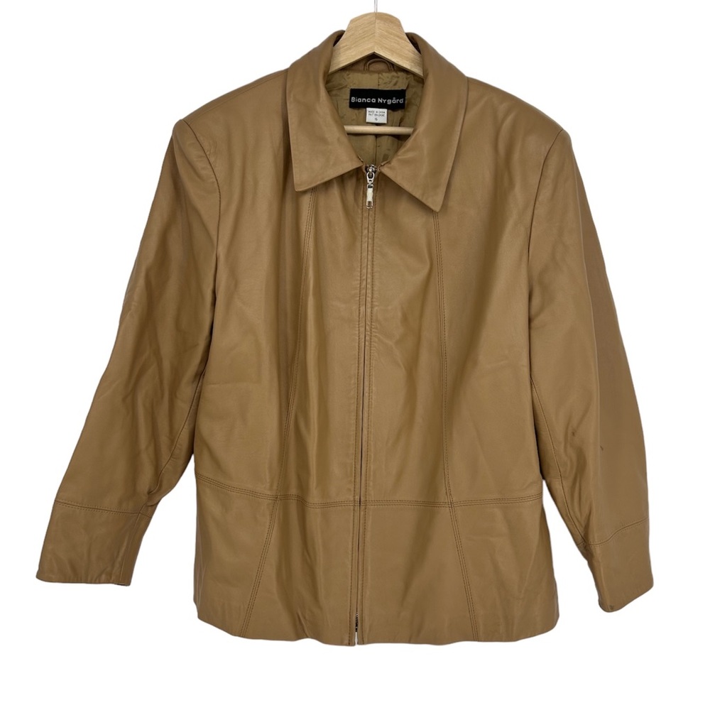Bianca Nygard Camel Brown Leather Moto Jacket